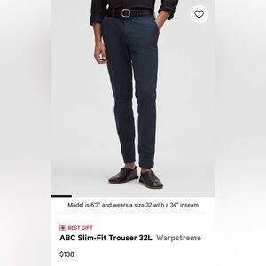 Lululemon Men's ABC Slim-Fit Trouser 32L Warpstreme, True Navy